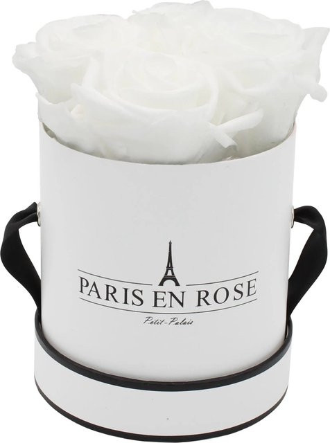 PARIS EN ROSE Rosenbox Weiß-Schwarz mit 4 weißen Rosen, Durchmesser: 10 cm - Bild 1