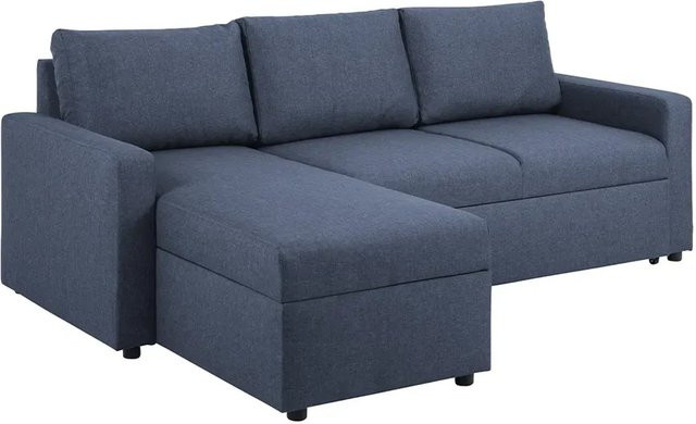 ebuy24 Sander Schlafsofa in L-Form mit Ottomane, Aufbewahrung und Auszug, Blau - Bild 1