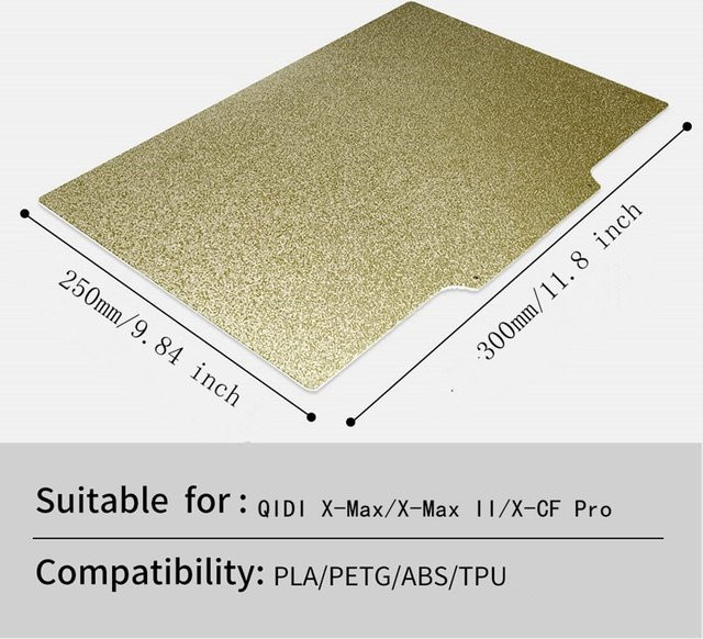 QIDI Magnetische PEI-Bauplatte mit strukturierter Oberfläche für QIDI X-Max, X-Max II und X-CF Pro 3D-Drucker, Farbe: Gold, B/T: 300 x 250 mm - Bild 1