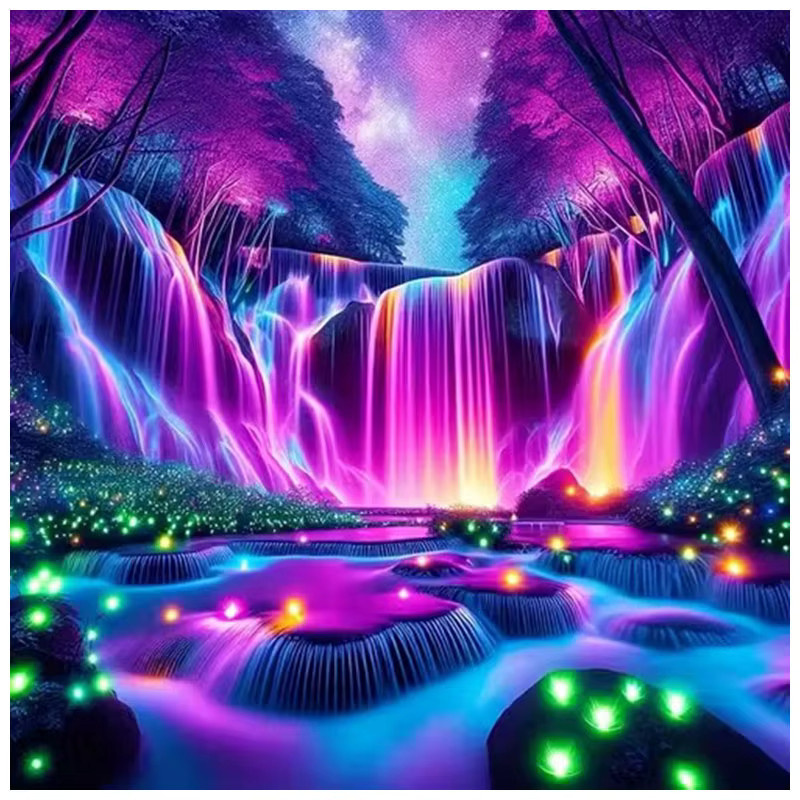 HUACAN Diamant-Gemälde Wasserfall Landschaft als rundes Diamant-Mosaik in Multicolor zur Wanddekoration - Bild 5