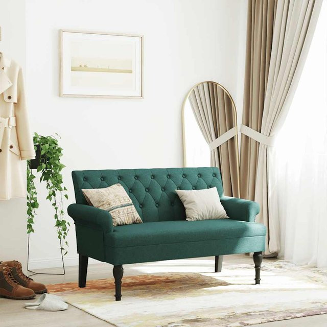 vidaXL Sitzbank mit Rückenlehne in Dunkelgrün aus Gummibaumholz und Stoff im Antik-Stil, B/T/H: 120 x 62 x 75,5 cm - Bild 2