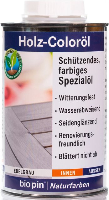 biopin Holz-Coloröl edelgrau mit Satin-Glanz, wasserabweisend und lebensmittelecht, 0,125 l - Bild 1