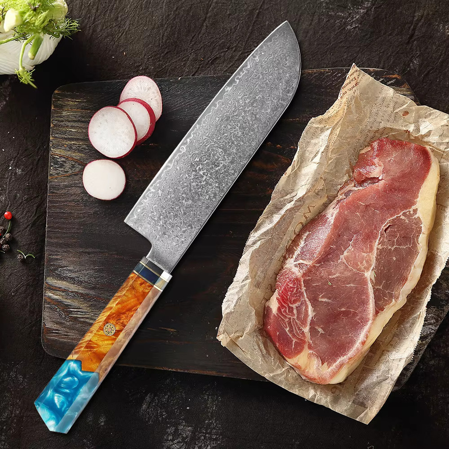 XITUO Professionelles Santoku-Messer aus japanischem Damaszener Stahl mit stabilisiertem Holzgriff in Multicolour - Bild 4