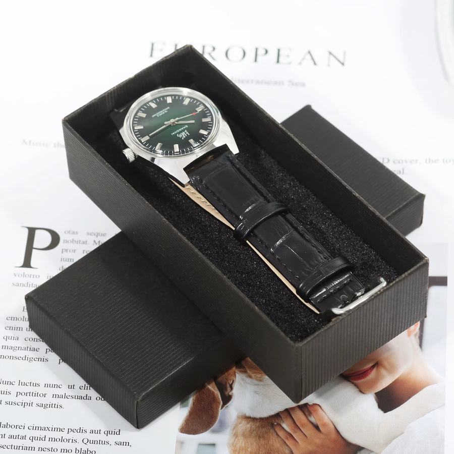 HEIMDALLR Analoguhr, Handaufzug, 36 mm, Leder, Grün, Herren - Bild 5