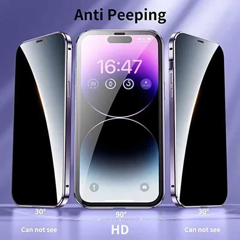 Magnetisches 360 Grad Vollschutz Glas Case für iPhone 17 16 15 14 13 12 Pro Max Plus in Purple mit Snap-Lock Datenschutz-Funktion - Bild 2