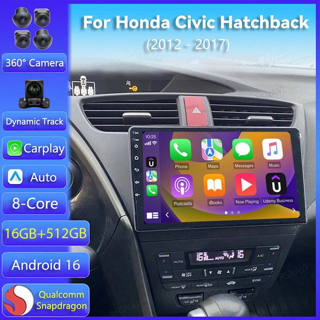 RSNAVI Android 16 Multimedia Auto-Radio-Player mit CarPlay und Android Auto für Honda Civic Hatchback, WLAN und 4G, Schwarz - Bild 1