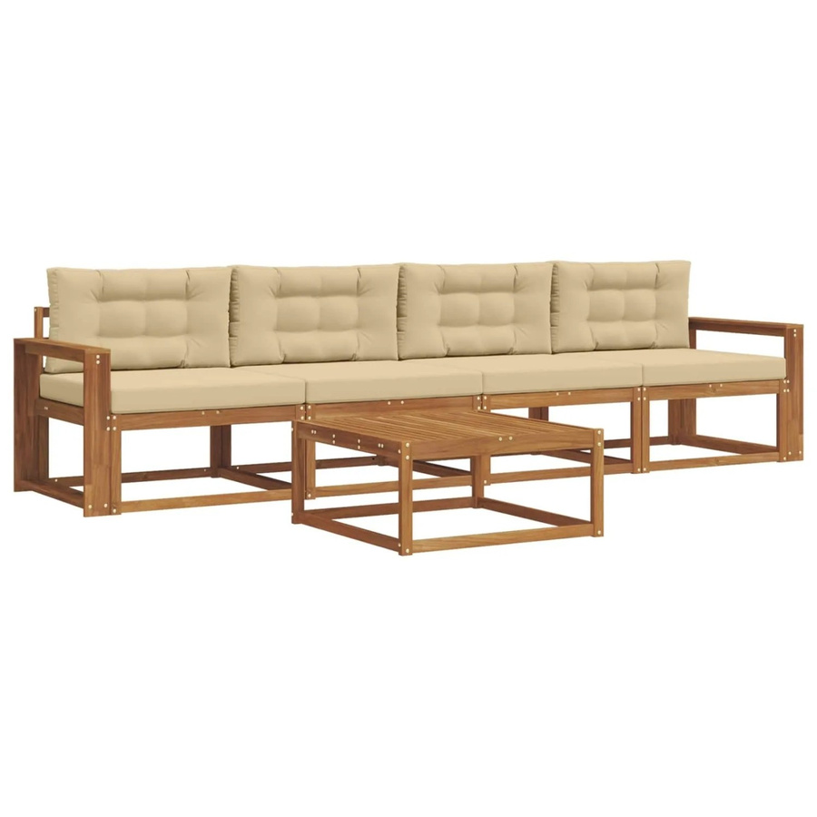vidaXL Outdoor-Sofagarnitur aus Akazienholz mit Tisch und Kissen in Natur und Beige - Bild 2