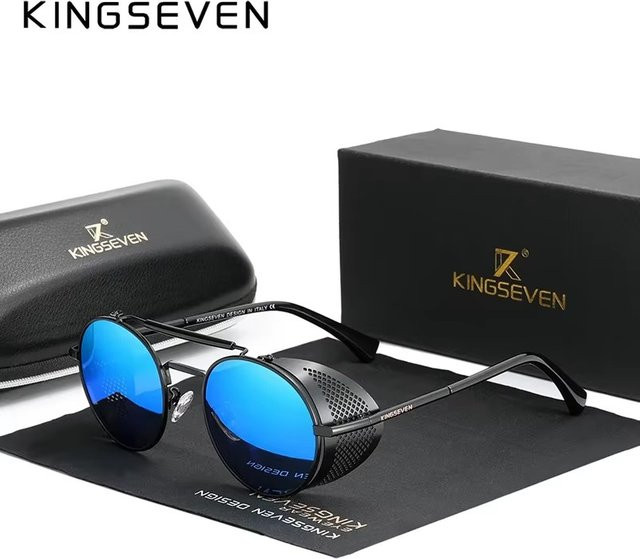 KINGSEVEN Sonnenbrille, Runde Metall Sonnenbrille, Vollrand, polarisiert, Herren - Bild 1