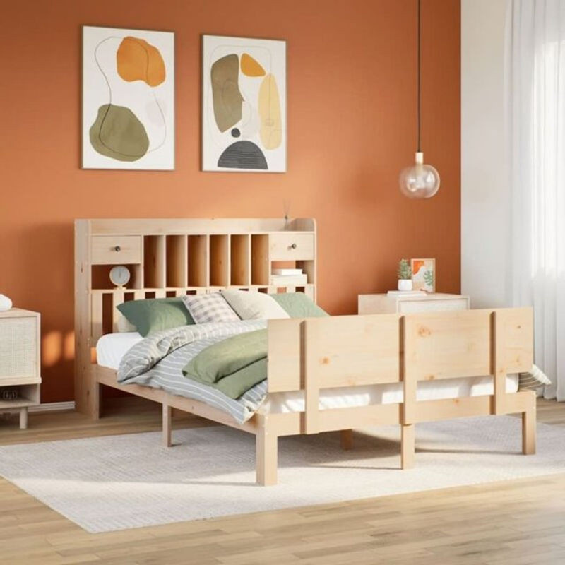 Massivholzbett mit Regal aus Kiefer von Vidaxl in Braun, B/T/H: 140 x 190 x 110 cm - Bild 1