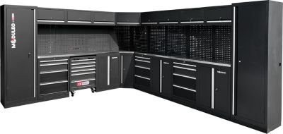 KS Tools Werkstattschrank L-Form in Schwarz aus Edelstahl und Holz mit integrierter Steckdosenleiste und LED-Beleuchtung, B/T/H: 340,0 x 408,0 x 6,0 cm - Bild 1