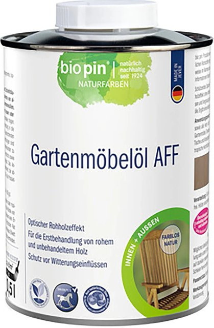 Biopin Gartenmöbelöl Farblos 500 ml mit Satin-Glanz, wasserabweisend und lebensmittelecht - Bild 1