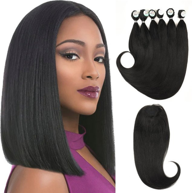 YAKIBEAUTY Synthetische Seide Yaki Glattes Haar Extensions, 6 Stück - Bild 1