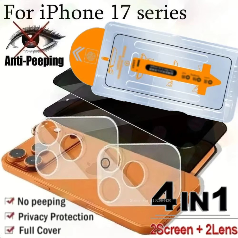 4er-Set Anti-Spy Displayschutzfolien aus gehärtetem Glas für iPhone 17 Pro und iPhone 16 Pro mit Installationsrahmen, transparent - Bild 2
