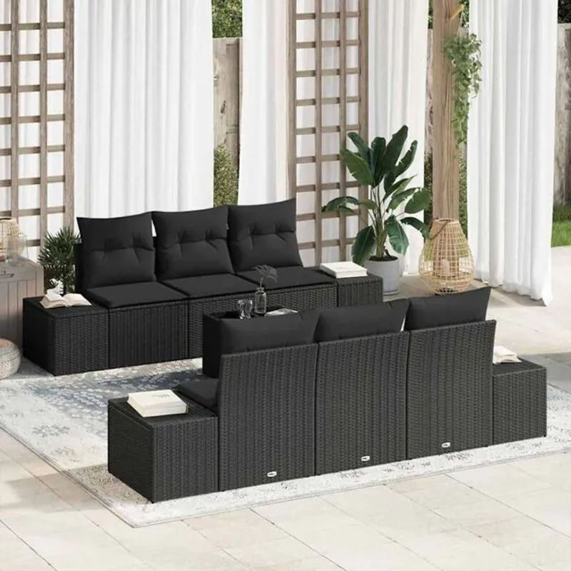 Vidaxl Garten-Sofa-Set aus Polyrattan mit 7-teiligen Kissen in Schwarz, Modernes Loungemöbel-Set, B/T/H: 55 x 55 x 37 cm - Bild 1