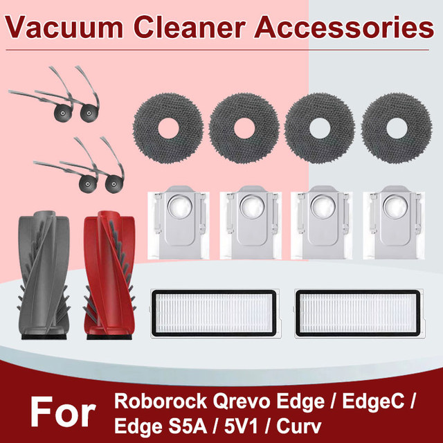 Tidyday Ersatzteil-Set für Roborock Qrevo Edge, EdgeC, Edge S5A, 5V1 und Curv mit Hauptbürste, Seitenbürste, Hepa-Filter, Wischmopp und Staubbeutel - Bild 1