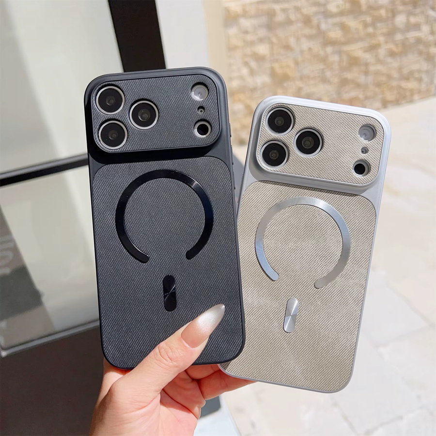 Magnetische MagSafe Schutzhülle in Denim-Textur für Apple iPhone 11 bis 17 Pro Max Plus in Orange - Bild 2