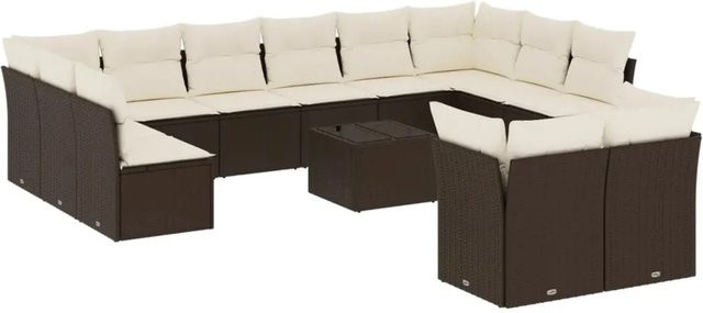 vidaXL 13-tlg. Garten-Sofagarnitur in U-Form aus braunem Polyrattan mit UV-beständigen Kissen und Metallgestell - Bild 1
