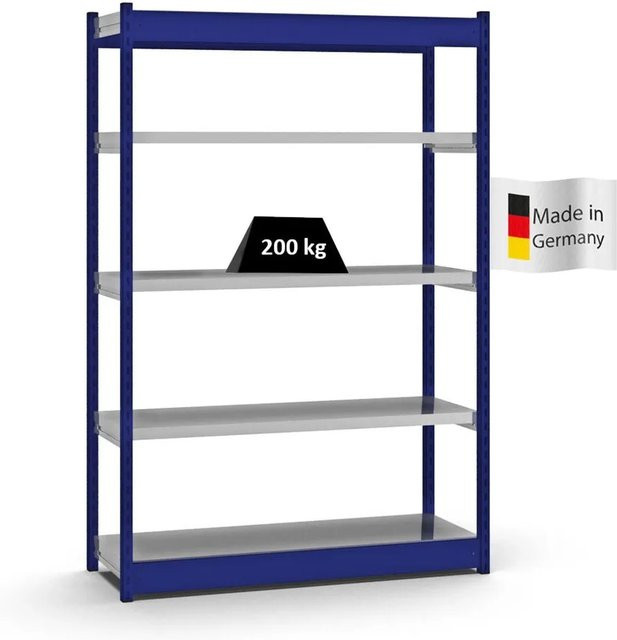 PROREGAL Fachbodenregal Stecksystem mit 5 Ebenen in Enzianblau, H x B x T: 200 x 132,5 x 40 cm, Fachlast 200 kg - Bild 1