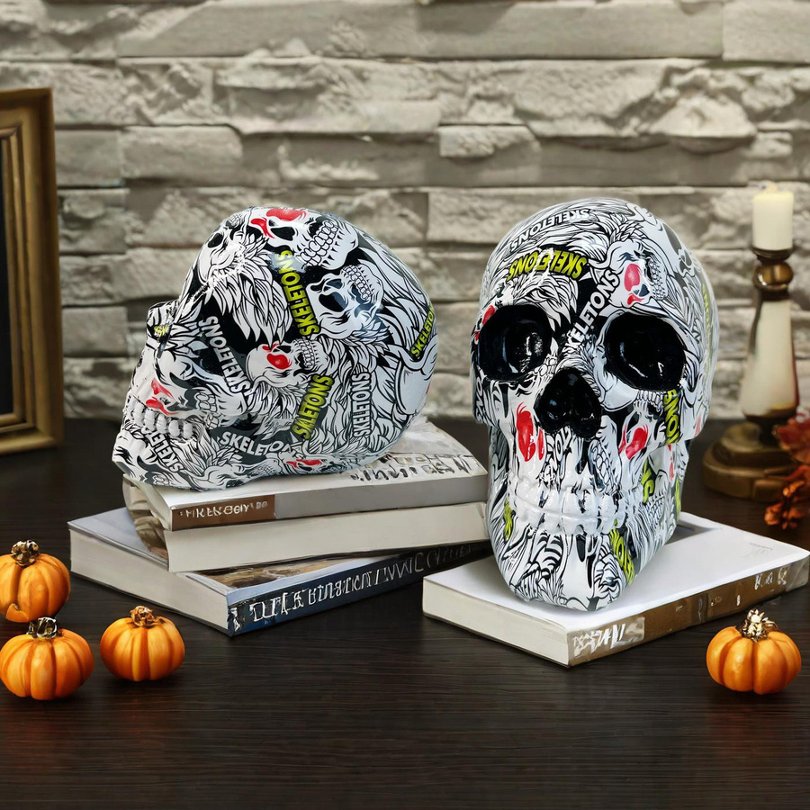 Yiran Furniture Halloween Schädel Ornamente aus Harz für Party Dekorationen in verschiedenen Farben - Bild 1