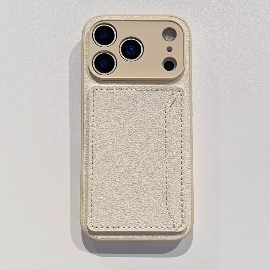 RPKKS Litschi-Leder Handyhülle mit Kartentasche für iPhone 11 bis iPhone 17 Air in Beige - Bild 5