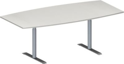 Schäfer Shop Genius Konferenztisch MODENA FLEX in Boot-Form mit T-Fuß Rundrohr, höhenverstellbar, Breite: 200 cm, Höhe: 65 cm - 85 cm, lichtgrau/weißaluminium - Bild 1