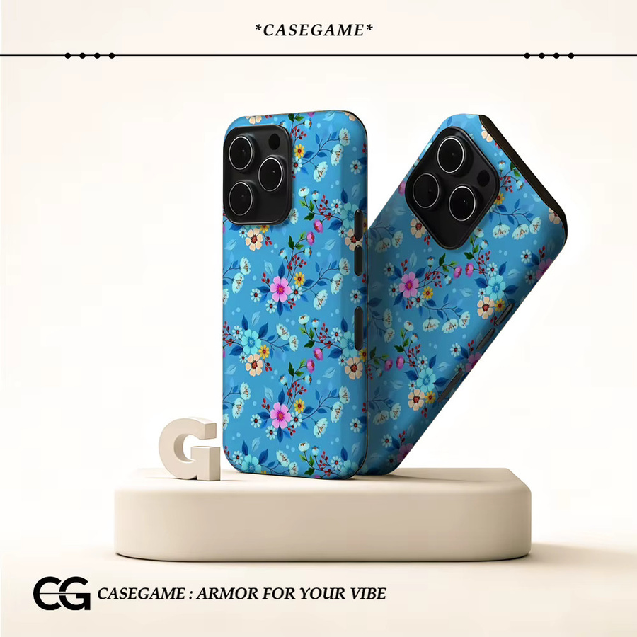 Potdemiel iPhone Hülle mit floralem Design in Himmelblau für iPhone 17 bis iPhone 8 Pro Max Plus mit doppellagiger Rückseite - Bild 2