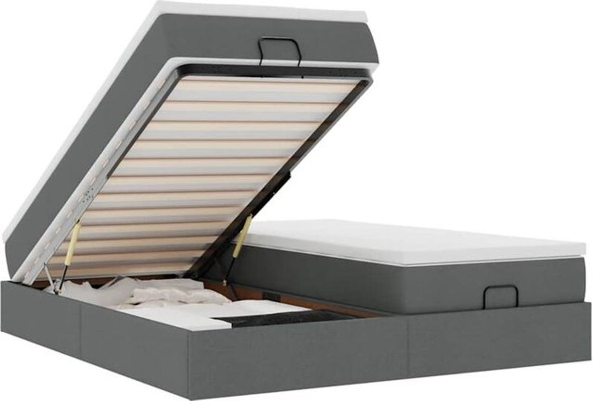 vidaxl Ottoman Polsterbett mit Matratze in Dunkelgrau Anthrazit aus Stoff B/T: 200 x 200 cm - Bild 1
