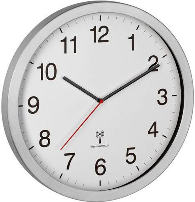 TFA Dostmann Funk Wanduhr Analog Silber Metall Rund mit großem Display B/H: 40 x 40 cm - Bild 1