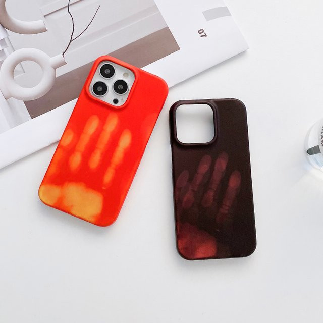 RUWANHU Temperatur-Farbwechsel Leder-Handyhülle für iPhone 16 Pro Max 15 14 13 12 11 Pro Max in Schwarz und Blau - Bild 1