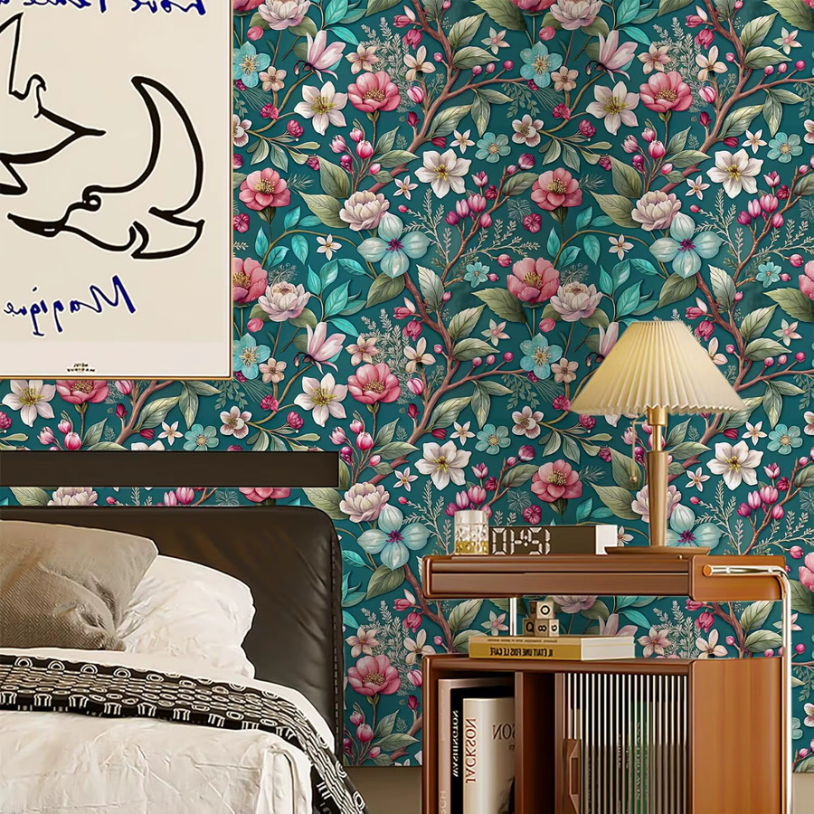 Selbstklebende Blumen-Tapete von Meihodan in Grün, modernes strukturiertes Vinyl-Kontaktpapier zum Abziehen und Aufkleben - Bild 3