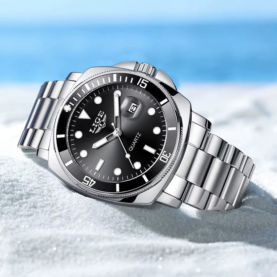 LIGE Armbanduhr Edelstahl, Quarz, Schwarz, Herren - Bild 2