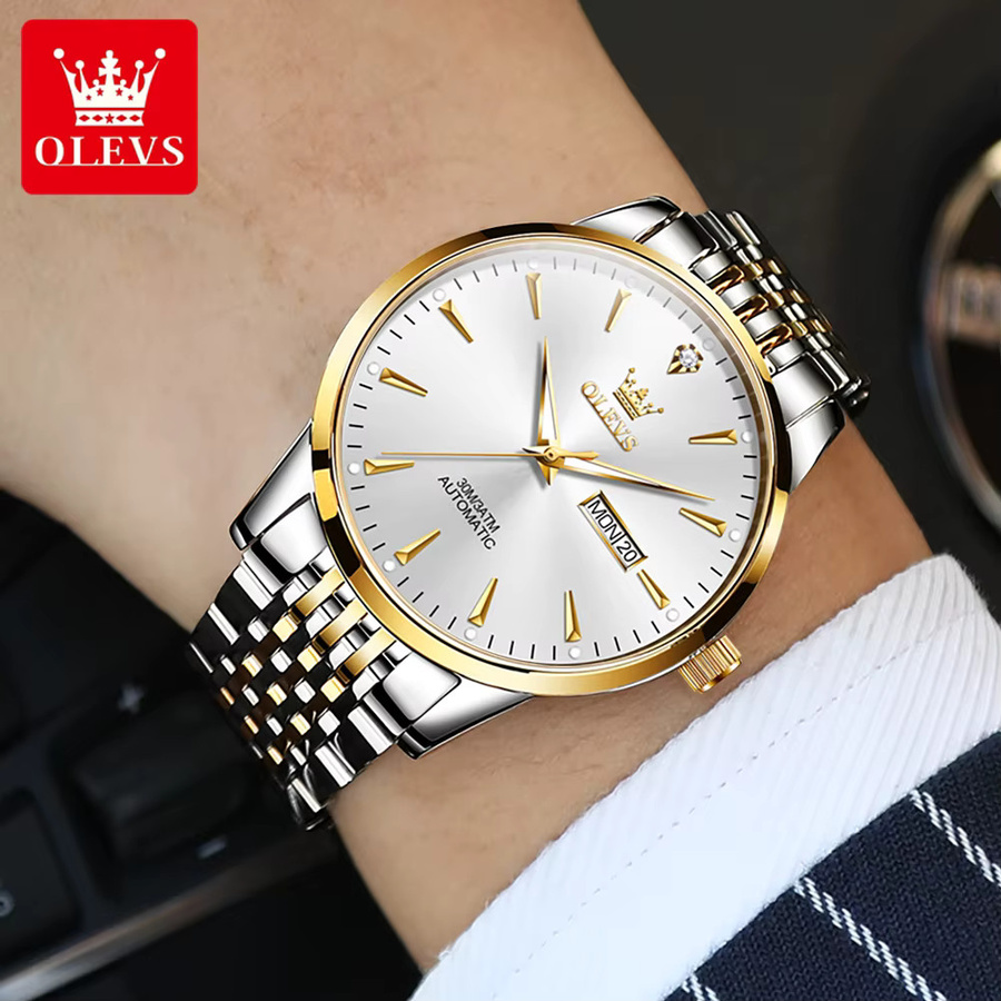 OLEVS Armbanduhr, Automatik, Edelstahl, Bicolor, Weiß, Herren - Bild 2