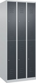 C+P Doppelstock-Spind Classic PLUS mit 3 Abteilen, Stahl, Grau/Anthrazit, H x B x T: 185 x 75 x 50 cm, mit Zylinderschloss und Soft-Anschlag - Bild 1