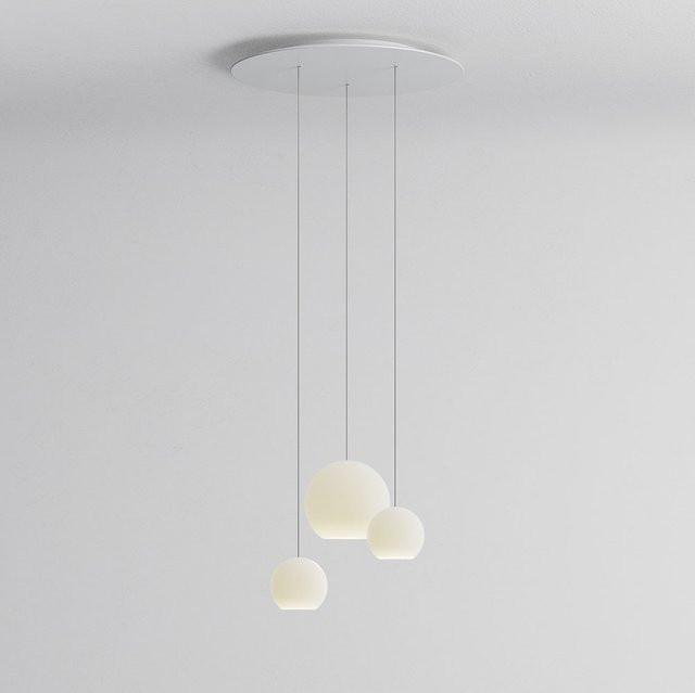 KOMOT KOS Trio SL LED-Pendelleuchte rund, Weiß matt und Edelstahl mit mundgeblasenem Opalglas und Tunable White (2200K - 4200K) - Bild 1