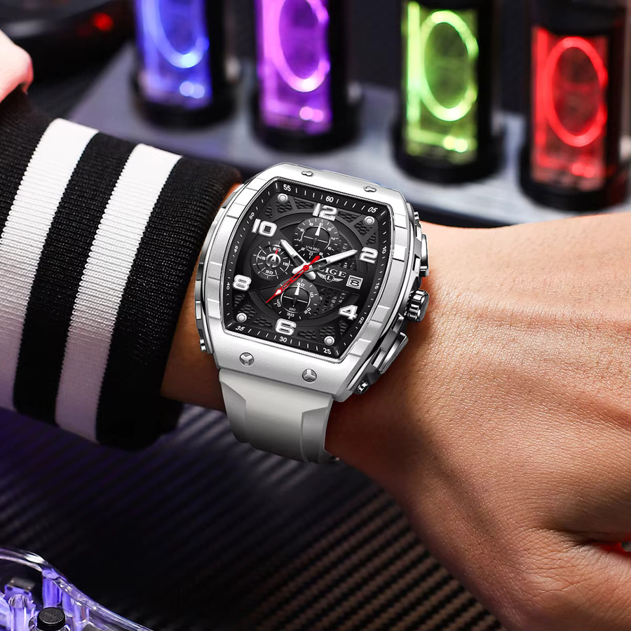 LIGE Chronograph, Quarz, eckig, Silikon, Schwarz, Herren - Bild 5