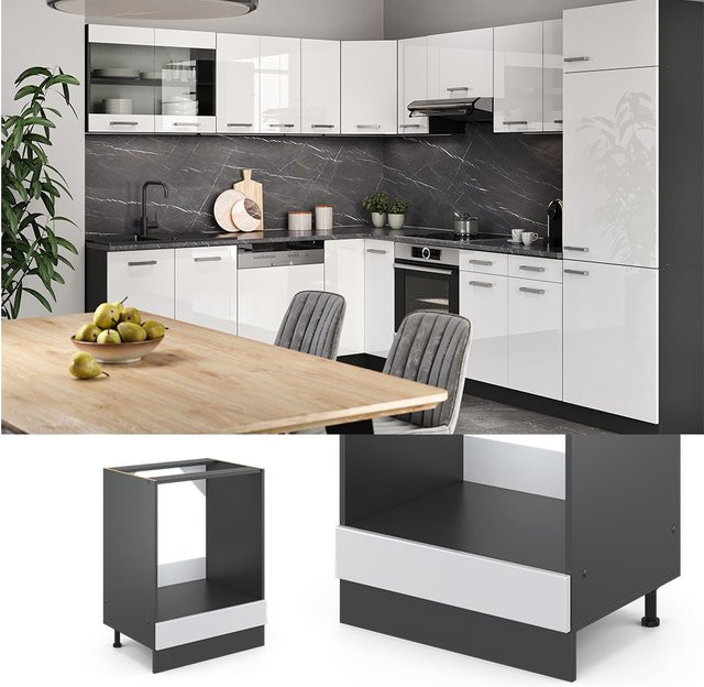Vicco Herdumbauschrank R-Line Küchenschrank in Weiß Hochglanz und Anthrazit, Breite: 60 cm - Bild 1