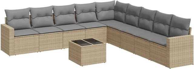 vidaXL 10-teilige Garten-Sofagarnitur aus Poly-Rattan mit Kissen in Beige-Grau - Bild 1