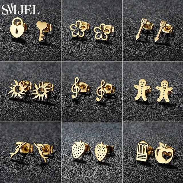 SMJEL Ohrstecker Edelstahl, Gold, Damen, Minimalistisch - Bild 1