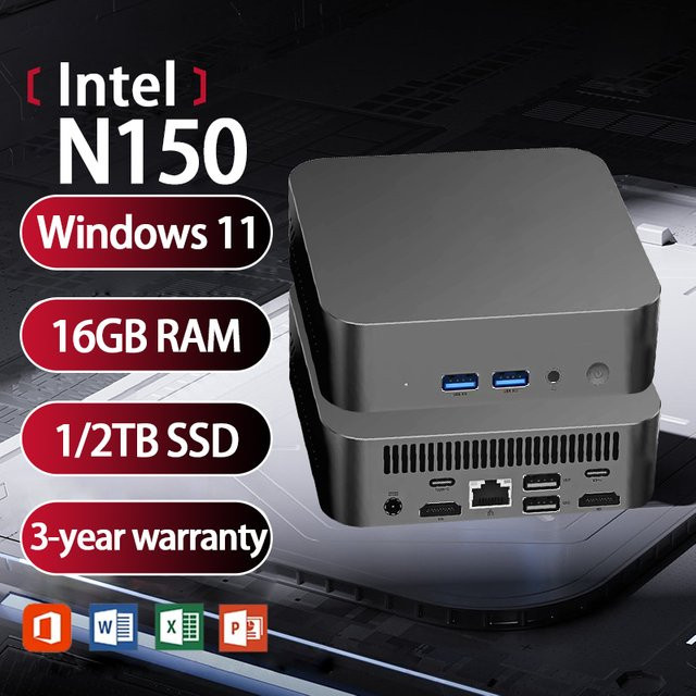 Intel N150 Mini-PC mit Windows 11, 16GB RAM, 32GB RAM und 1TB SSD, WiFi 6 Tragbarer Desktop-Computer für Büro und Gaming - Bild 1