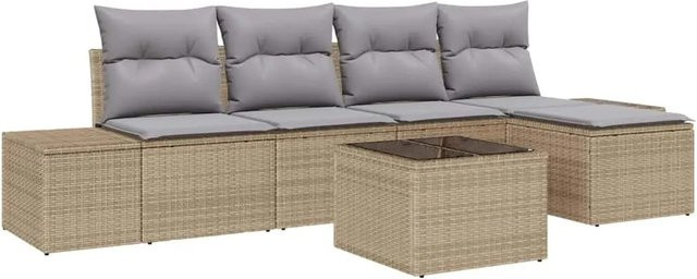 vidaXL 6-teiliges Garten-Sofa-Set aus Polyrattan in Schwarz mit Kissen, L-Form, inklusive Couchtisch und Ottoman für Terrasse und Garten - Bild 1