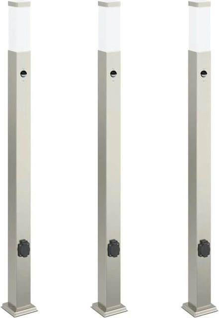3er Set vidaXL Pollerleuchten aus Edelstahl in Silber mit Bewegungssensor und Steckdose, Höhe: 110 cm, IP44 - Bild 1
