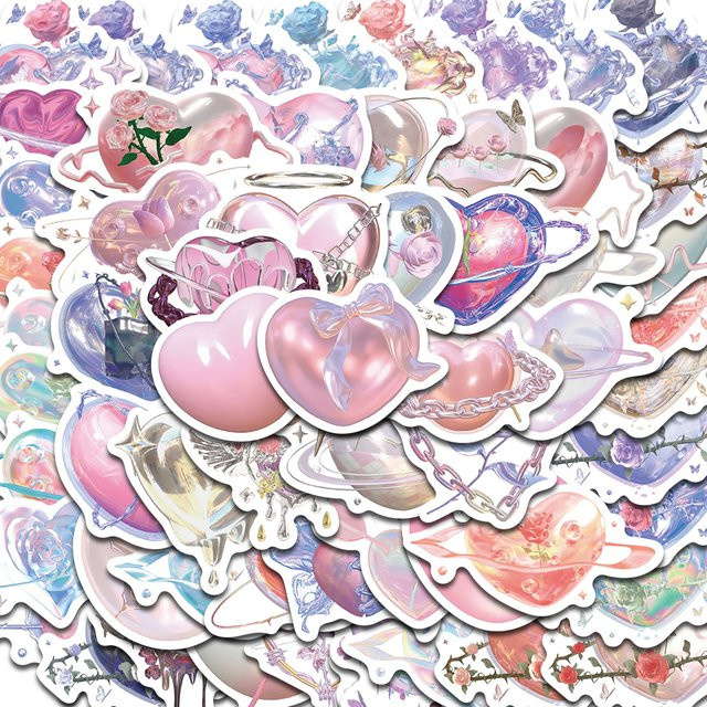 60 Stück PickJoy Herz Aufkleber in Rot für Notebook, Laptop und Gepäck, wasserfeste DIY Deko-Sticker - Bild 1