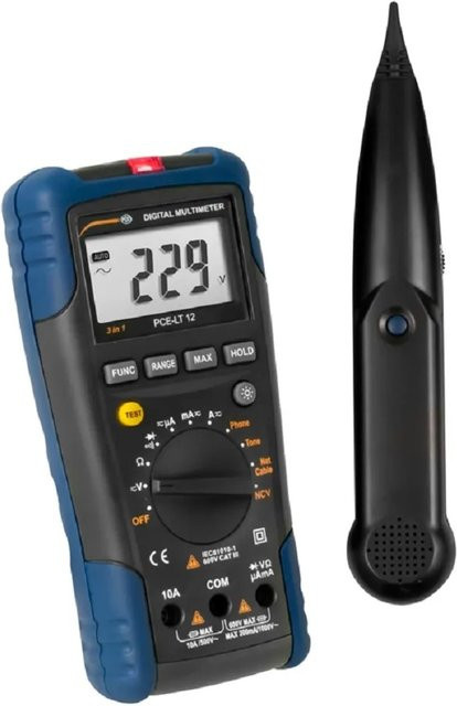 PCE Instruments LAN Tester Amperemeter LT 12 mit kontaktloser Spannungserkennung in Schwarz und Blau - Bild 1