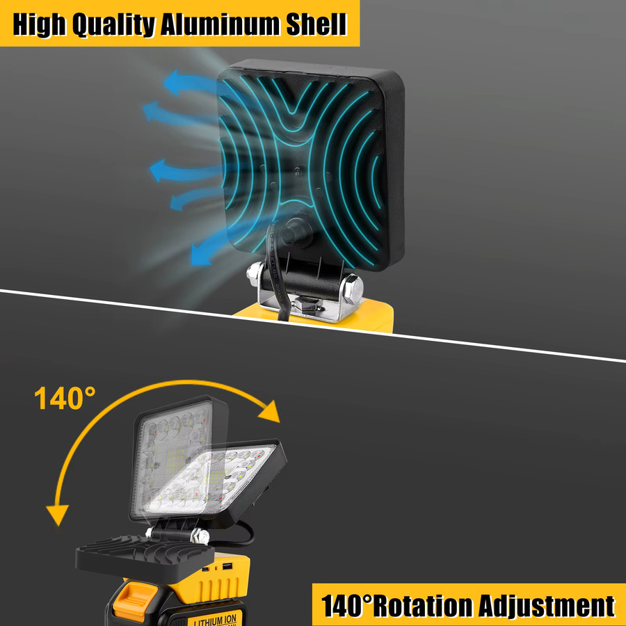 T-SUNRISE LED-Arbeitsleuchte 48W mit 36 LEDs und 5000 Lumen, gelbe wiederaufladbare LED-Flutlichtlampe kompatibel mit DeWalt Li-Ionen-Akkus - Bild 4
