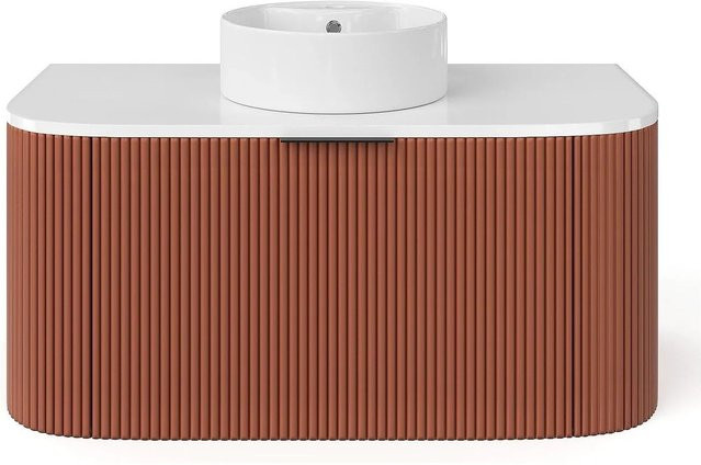 Vente-unique Einzelwaschtisch Lomeri in Terracotta, gerillt, Breite: 99 cm, Tiefe: 50 cm, Höhe: 45 cm - Bild 1