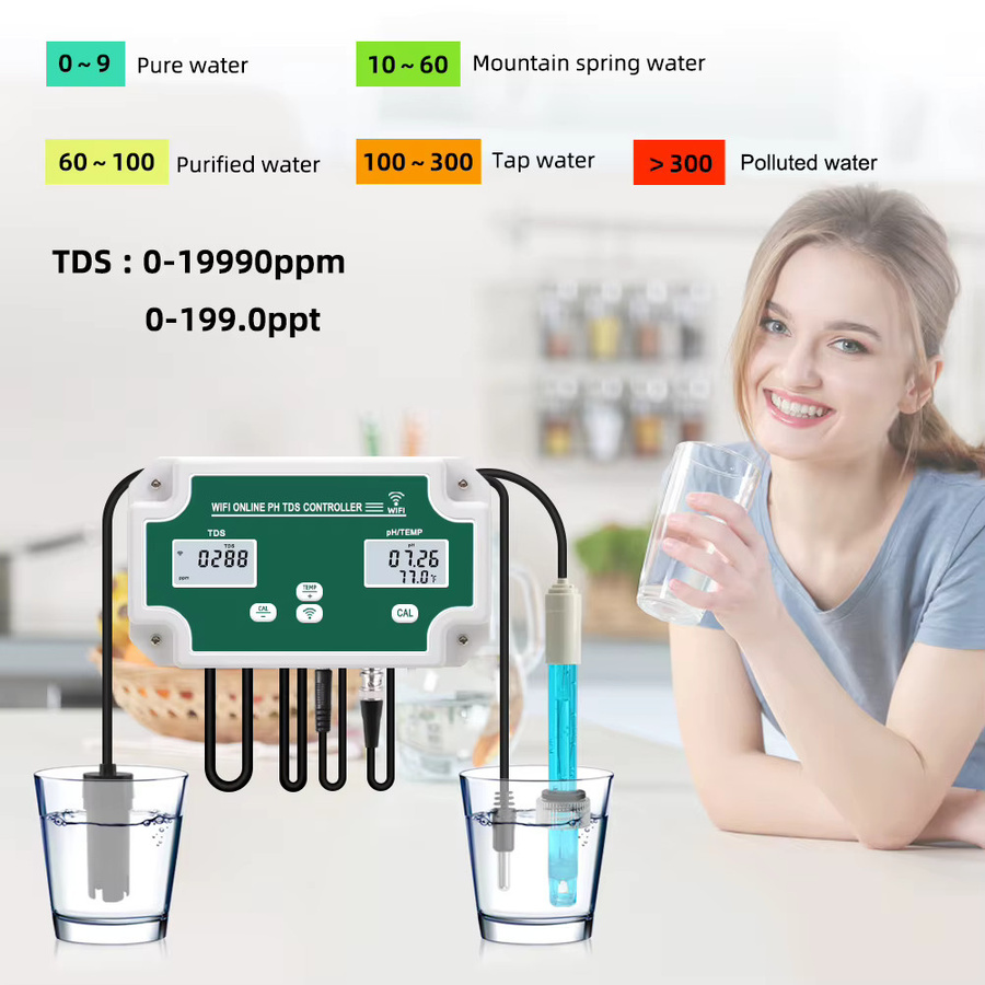 RCYAGO WiFi Wasserqualität Analysator mit pH- und Temperaturmessung, Digitaler Smart Remote Online Monitor für Schwimmbecken, Weiß - Bild 3