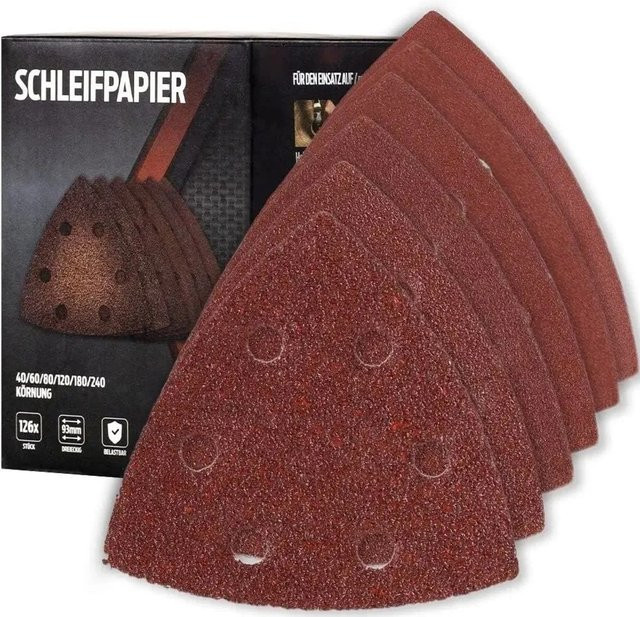 bestTools 126-teiliges Schleifpapier-Set für Dreiecksschleifer, Körnung 40-240, 93 mm - Bild 1
