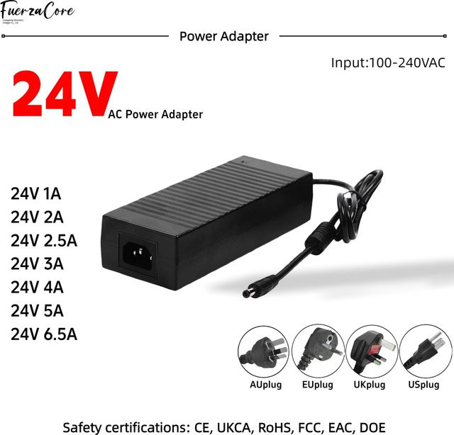 HONGPOE 24V AC Netzteil in Schwarz mit EU/US/AU/UK Standardsteckern für LED-Leuchten und Fernseher - Bild 1
