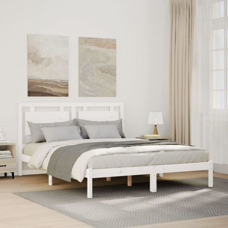 Massivholzbett aus Kiefer von Vidaxl in Weiß, B/T/H: 160 x 220 x 100,5 cm - Bild 1