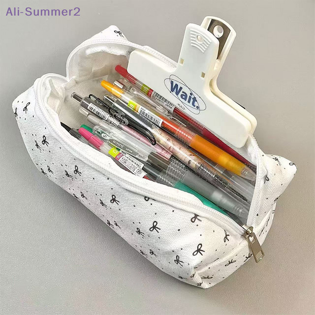 Summer2 Federmäppchen mit Schleife in Weiß, süßes Cartoon-Stiftebeutel aus Textil für Schüler mit großem Fassungsvermögen - Bild 1